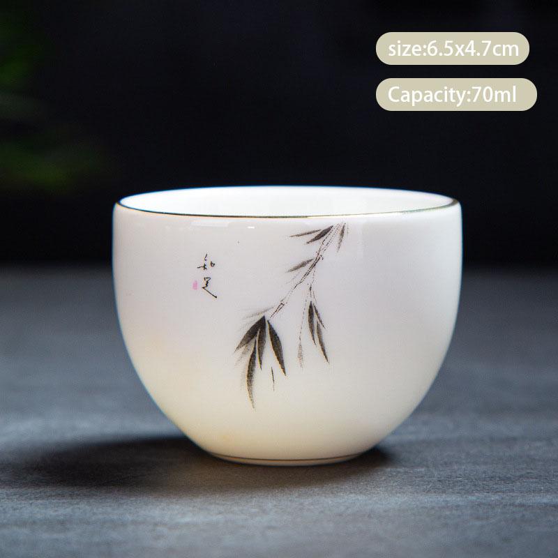 

1 шт. Китайская керамическая чайная чашка Ручная работа Цветы Лист бамбука Белоснежный фарфор Чайная чашка для путешествий Личная пиала для чая Чашка мастера Чайный набор Teacup