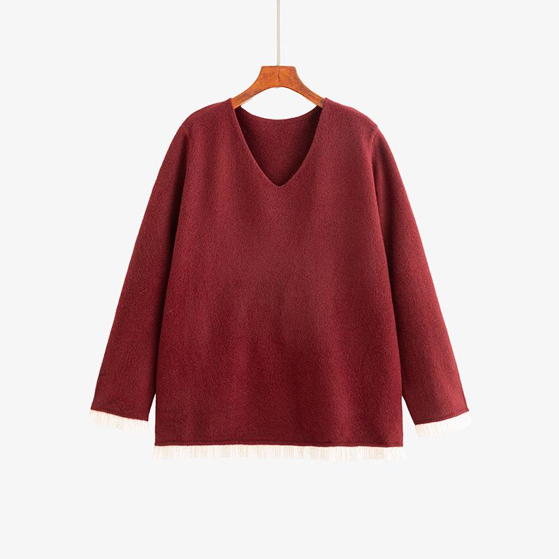 

2025 Plus Size Women s Color Block Lace Patchwork Sweater: Loose, Fluffy, Soft Knitwear XL (60-80 kg) бордовий