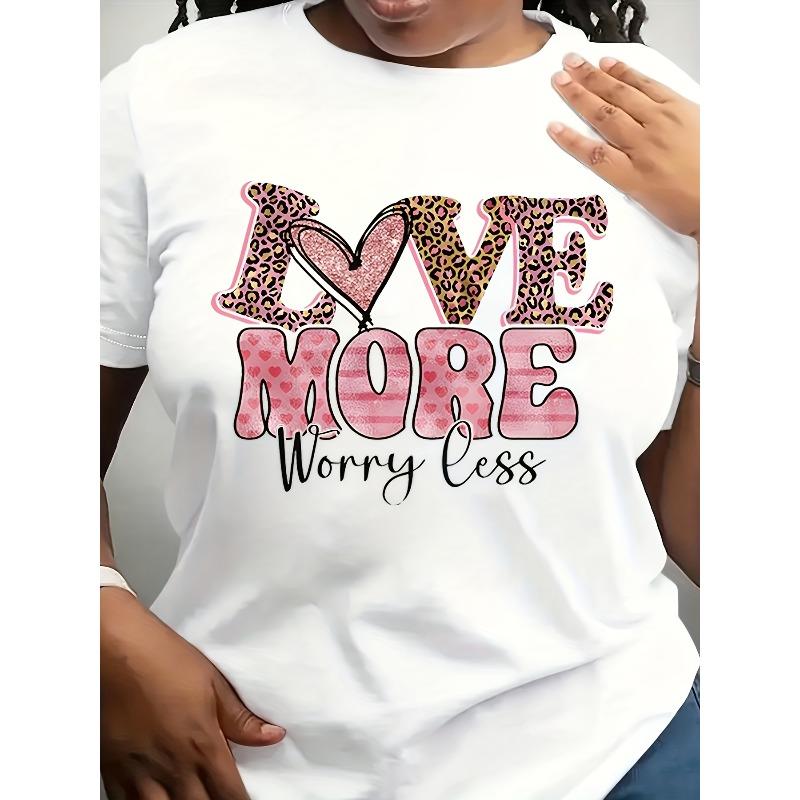 

European Size Valentine s Day Women s Casual Graphic T-Shirt, Floral Animal Letter Print, Soft Breathable Crew Neck Short Sleeve Top 4XL