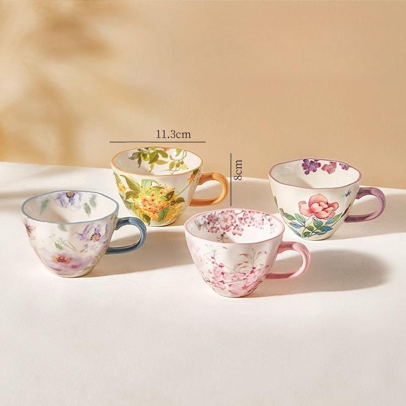 Ceramic Coffee Mug, Premium 350ml Bone China Coffee Tea Hug Mug, Floral Designed Teacup, Breakfast Cup