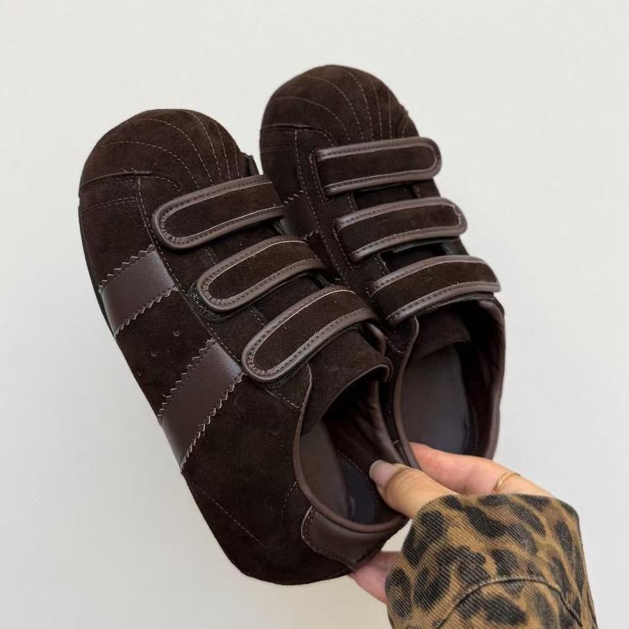 Ugly Cute Shell Head Women's New Retro Matte Leather Velcro Big Head Board Shoes Women's Single Shoes