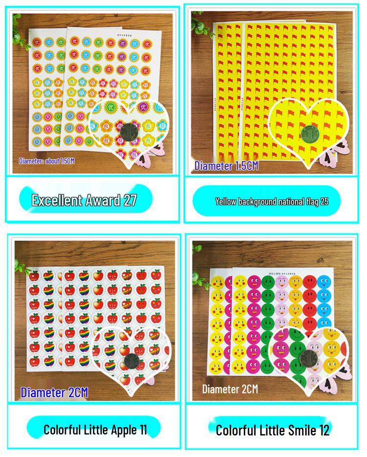 Kids' Reward Stickers: Smiley Faces, Red Stars & Cartoon Designs for Kindergarten Praise