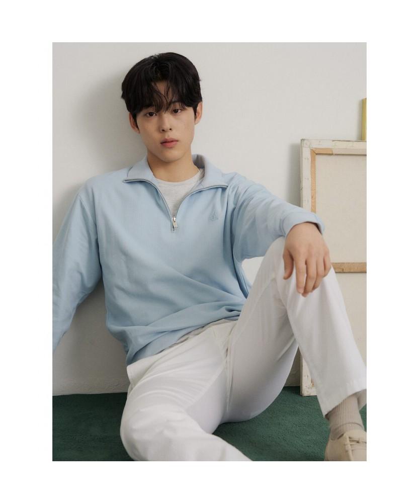 Binpolmen Textured Quarter-Zip Long Sleeve T-Shirt Sky Blue