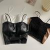 Women's European and American Hot Girl PU Leather Camisole Vest Autumn Inner Wear with Chest Pad Short Lining Top