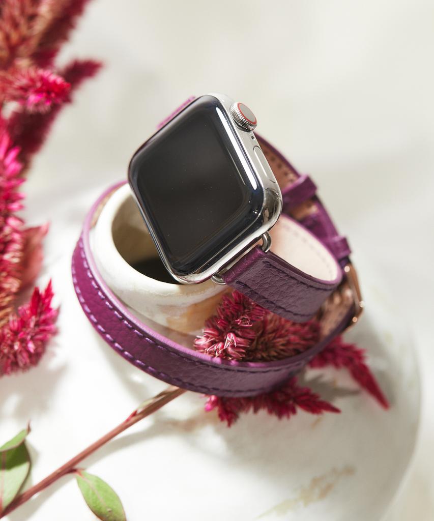 Adeo Apple Watch Double Strap Slim Double Tour Vegan Leather Watch Strap Plum Purple (Type A)