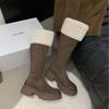 2025 autumn and winter new round head suede rear zipper thick heel tall tube Martin warm snow female knight boots
