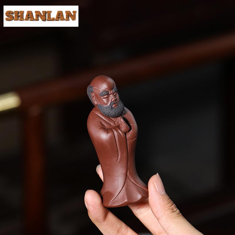 Purple Clay Tranquil Contemplation Bodhidharma Tea Pet Boutique Tea Sculpture Tea Figurine Play Toys Tea Zisha Statue Ornaments