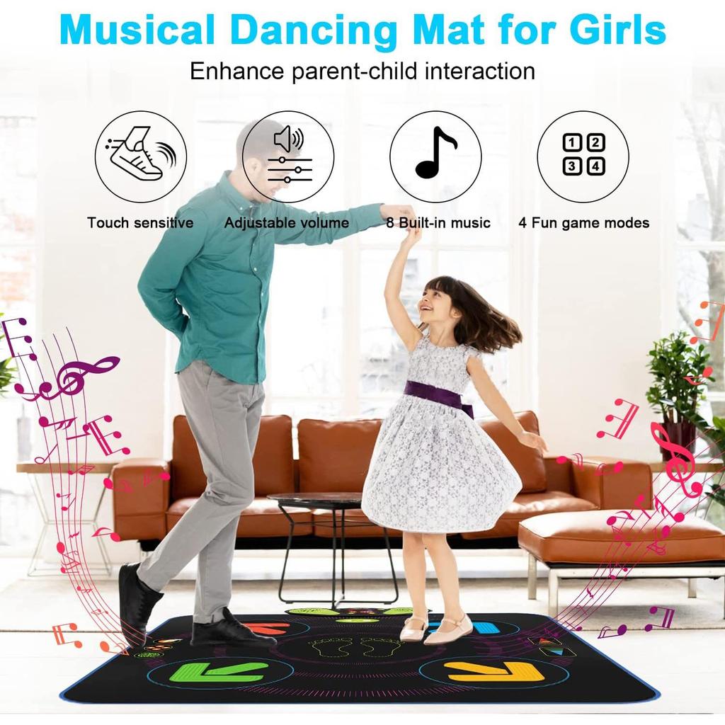 Kids Dance Mat, Girls Dance Pad, Anti-Slip Dance Playmat with 4 Fun Games, 8 Built-in Music & AUX for Kids Ages 3 4 5 6 7 8 9 10+ Year Old