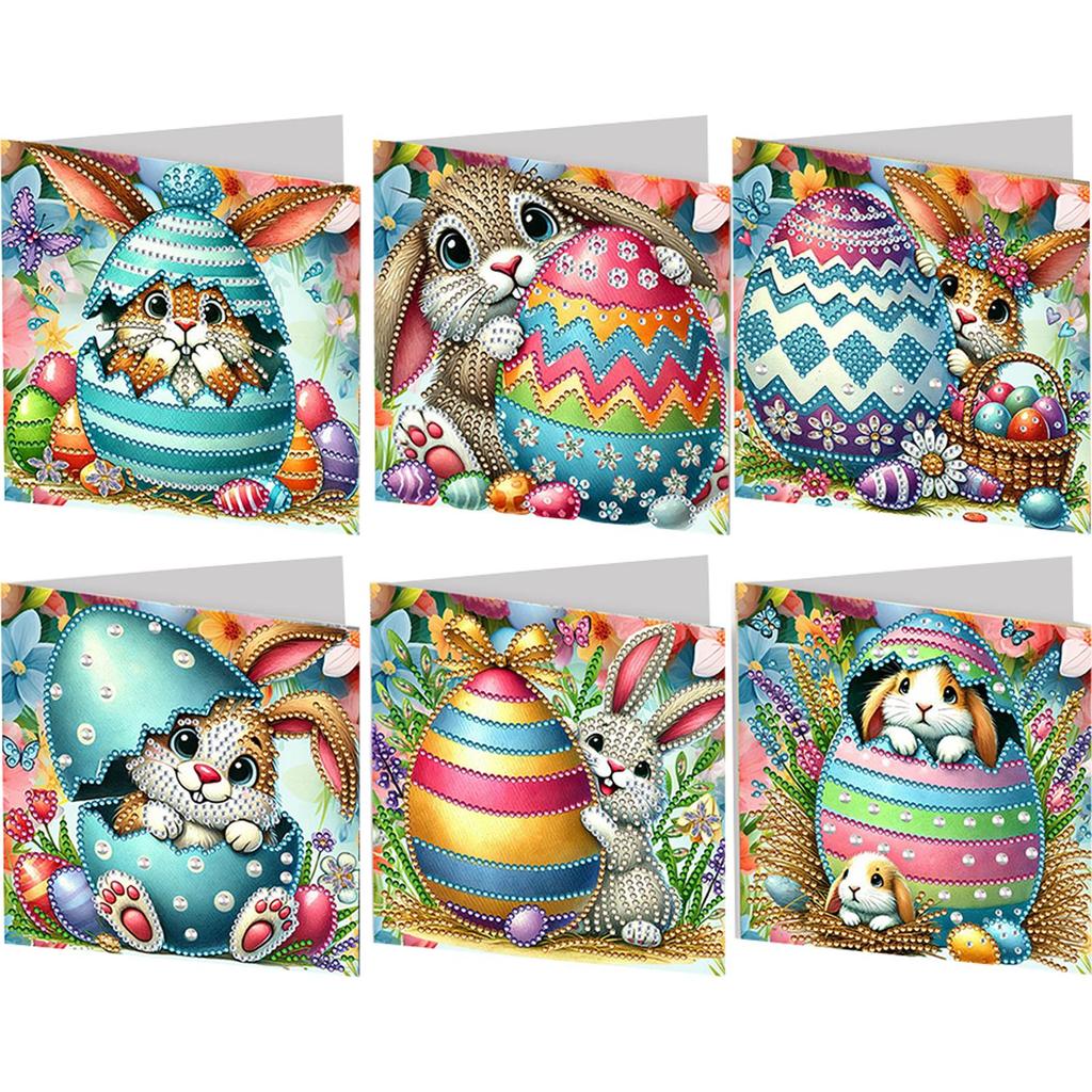 6Pcs Easter Cats DIY Diamond Painting Card Rhinestone Painting Card Kit Diamond Painting Greeting Card for Holiday Party Favors