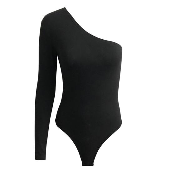 Women Jumpsuit Solid Color Extra Soft High Waist One-shoulder Design Washable Dress-up Polyester Summer Sexy One-Piece Women Bodysuit for Women