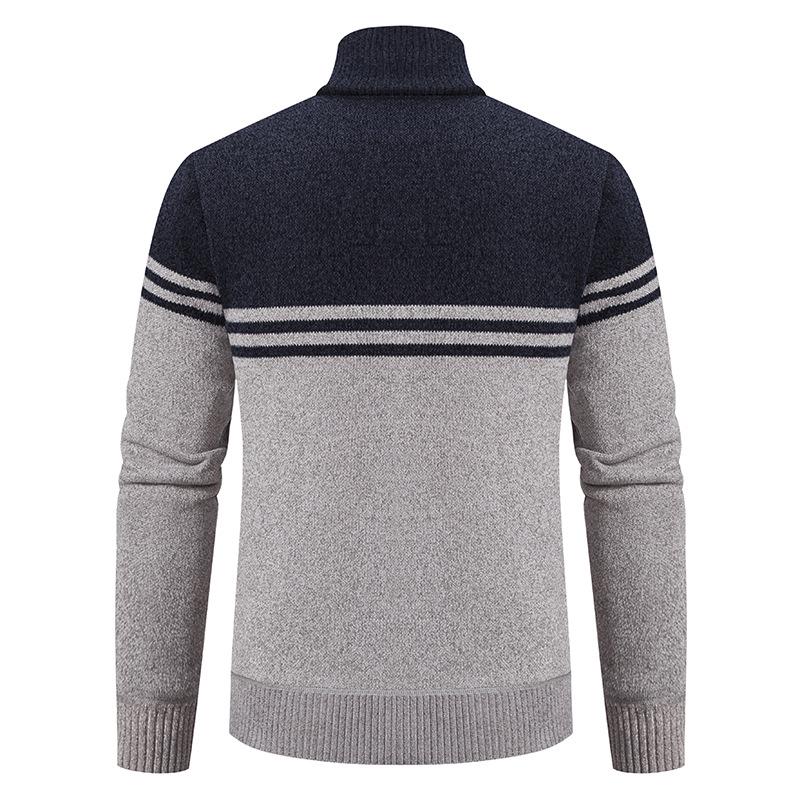 2024 Men's Fleece-Lined Color Block Cardigan Sweater for Autumn/Winter