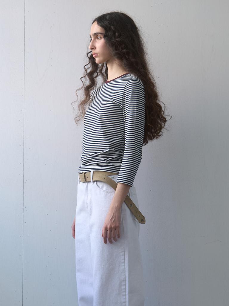 KIJUN Stripe Mid Sleeve Tee Navy