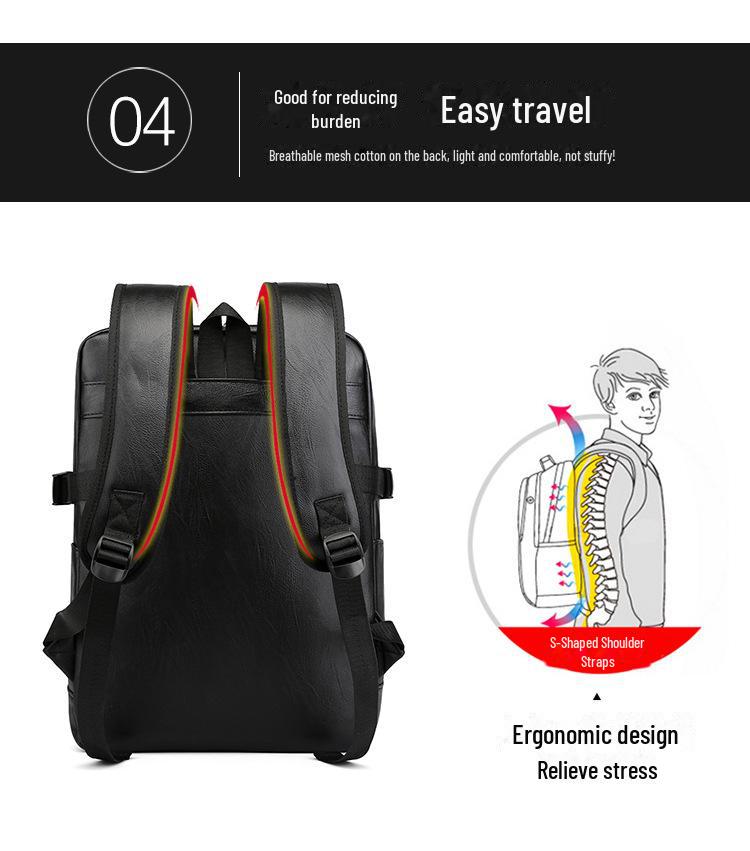 Men's PU Leather Business Travel Backpack: Retro Style, Large Capacity, Perfect for High School and Casual Use.