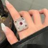 Korean Style High-End Rhinestone Resin Pleated Round Ring - Simple Index Finger Jewelry for Women