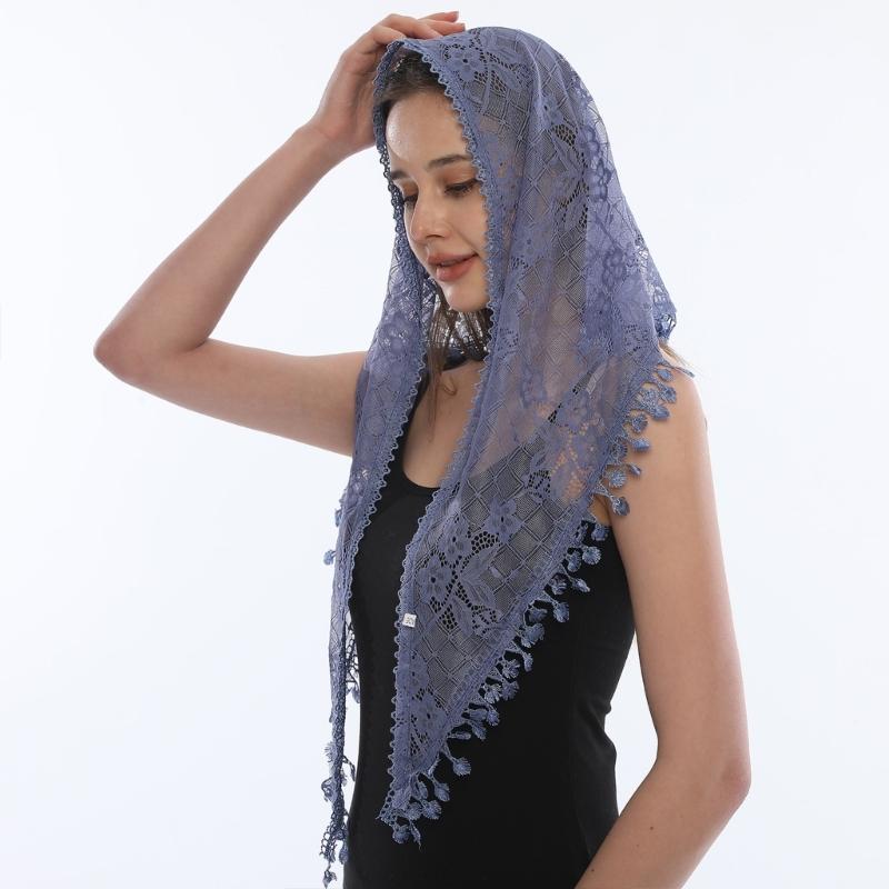 Floral Lace Head Scarf Chapel Veil for Women Girl Hair Bandanas Ethnic Mantilla Veil Women Headpiece Exotic Headscarf