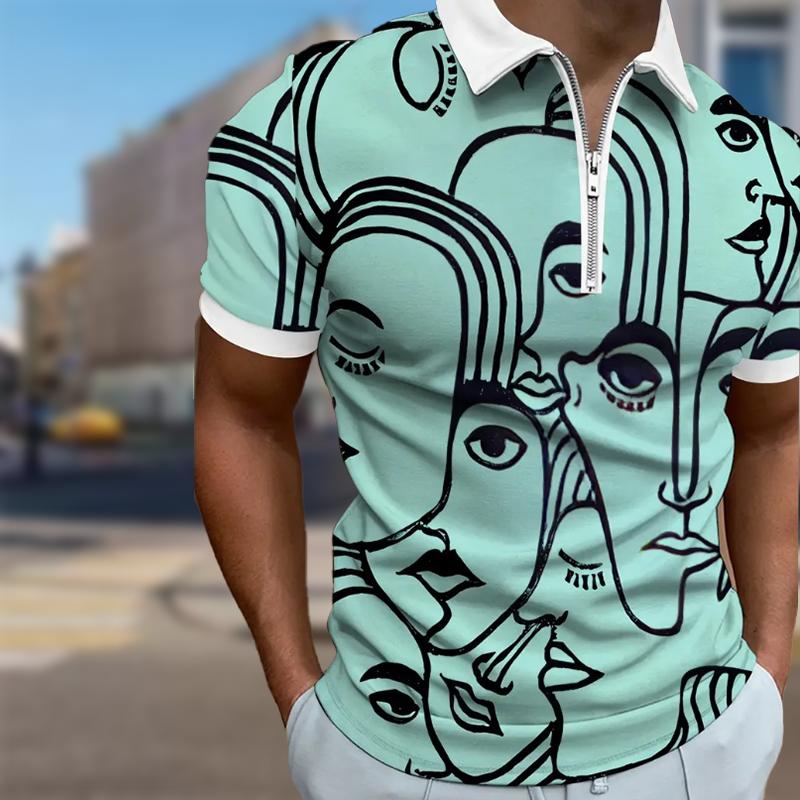 Мужская рубашка поло повседневная на молнии с коротким рукавом модная повседневная — фото 3