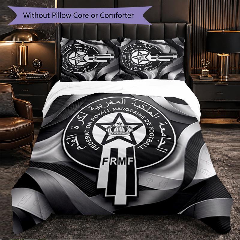 Ensemble de literie 3 pièces motif football Maroc Housse de couette douce en microfibre avec taies d'oreiller pour chambre à coucher