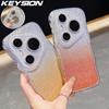 KEYSION Gradient Glitter Jewelled Phone Case for Huawei Pura 70 80 Pro 80 70 Ultra Wavy Border Lens Protector Shockproof Cover