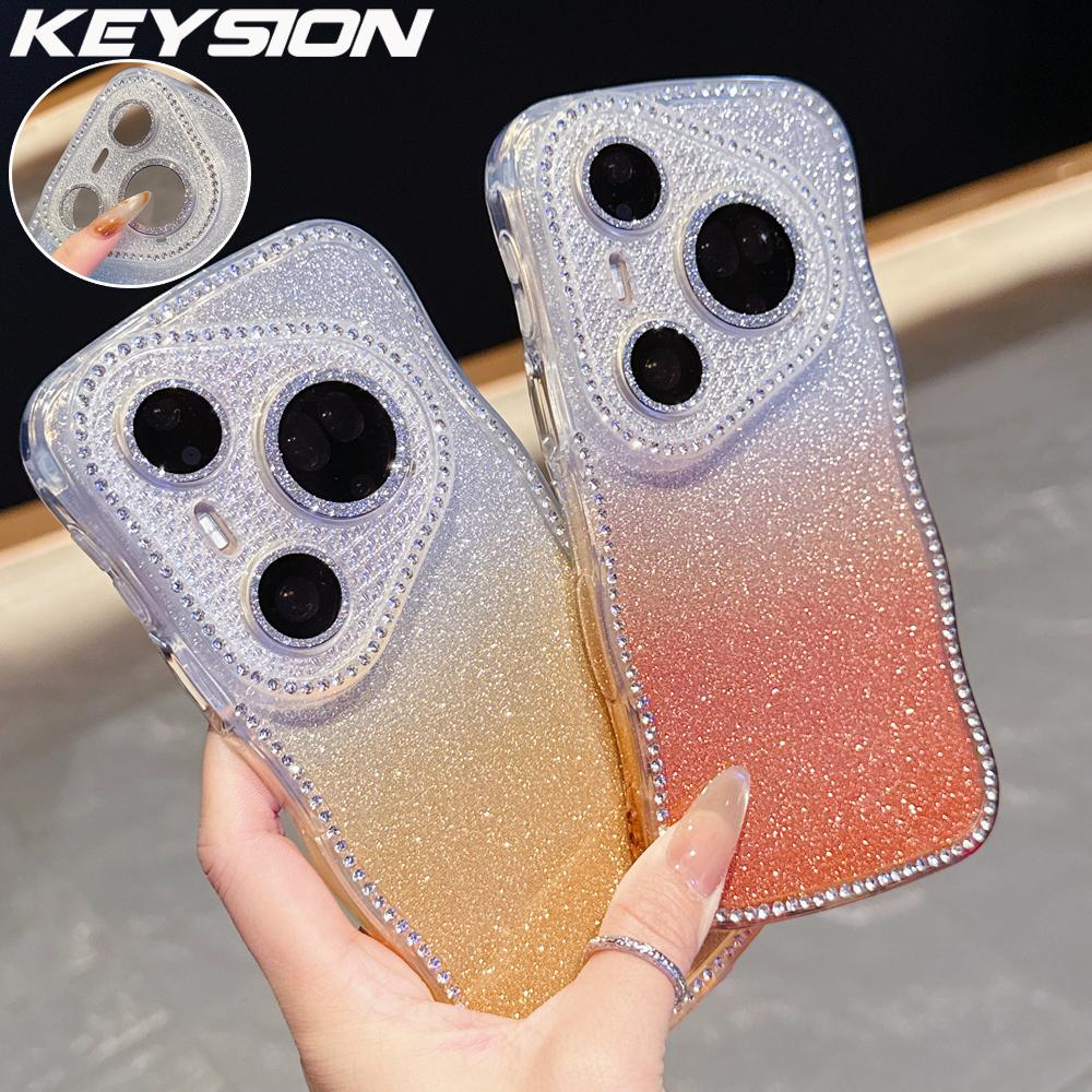 KEYSION Gradient Glitter Jewelled Phone Case for Huawei Pura 70 80 Pro 80 70 Ultra Wavy Border Lens Protector Shockproof Cover