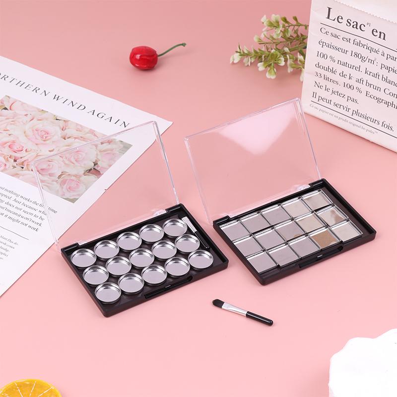 1 Stück leere magnetische Kosmetikpalette Lidschatten Rouge DIY Make-up-Box mit 15 Fächern Eisenplatte und Pinsel