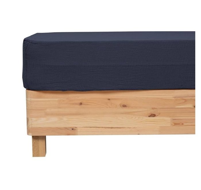 Drap Housse - Gaze De Coton - Bleu - 140 X 190 Cm - Bonnet 30 Cm - Lavable En Machine