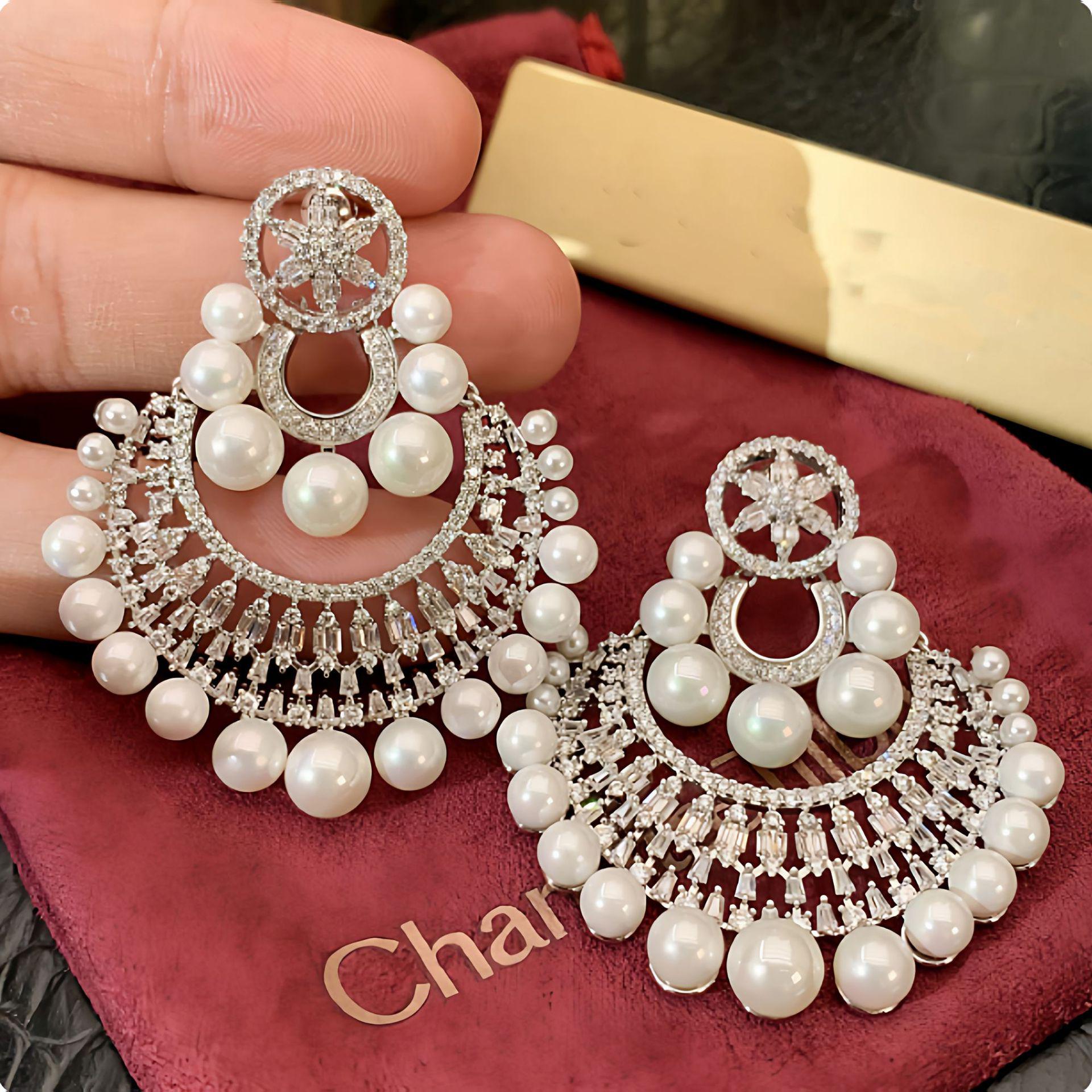 Европейские и американские серьги с бриллиантами и жемчугом, инкрустированные серебряной иглой: Стильные, Элегантные и Роскошные Серьги-Гвоздики Statement