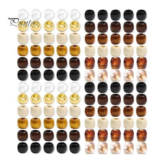 Multi-strand Braid Beads 60Pcs Dreadlock Hair Accessories, Large Hole for Thick Braids And Kids Adult Dreadlocks, Multi-Color Imitation Wood