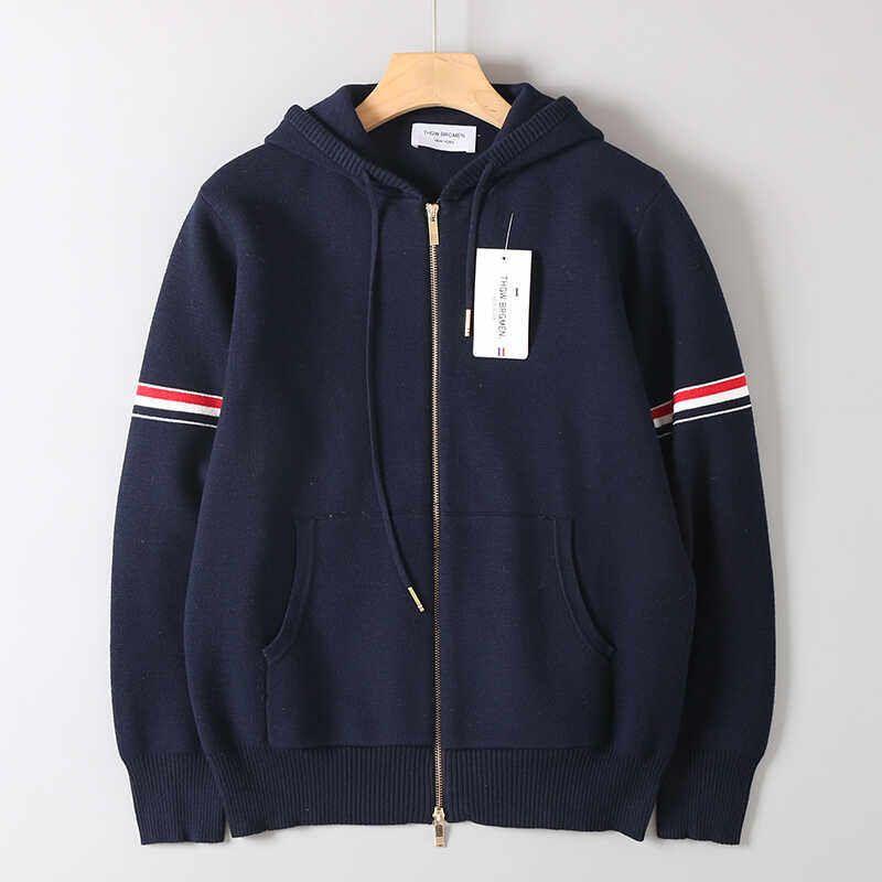 Trendy Preppy Style Colorful Narrow Goods Sleeve Men and Women Couple Knitting Cardigan Sweater Hooded Jacket Thick Coat