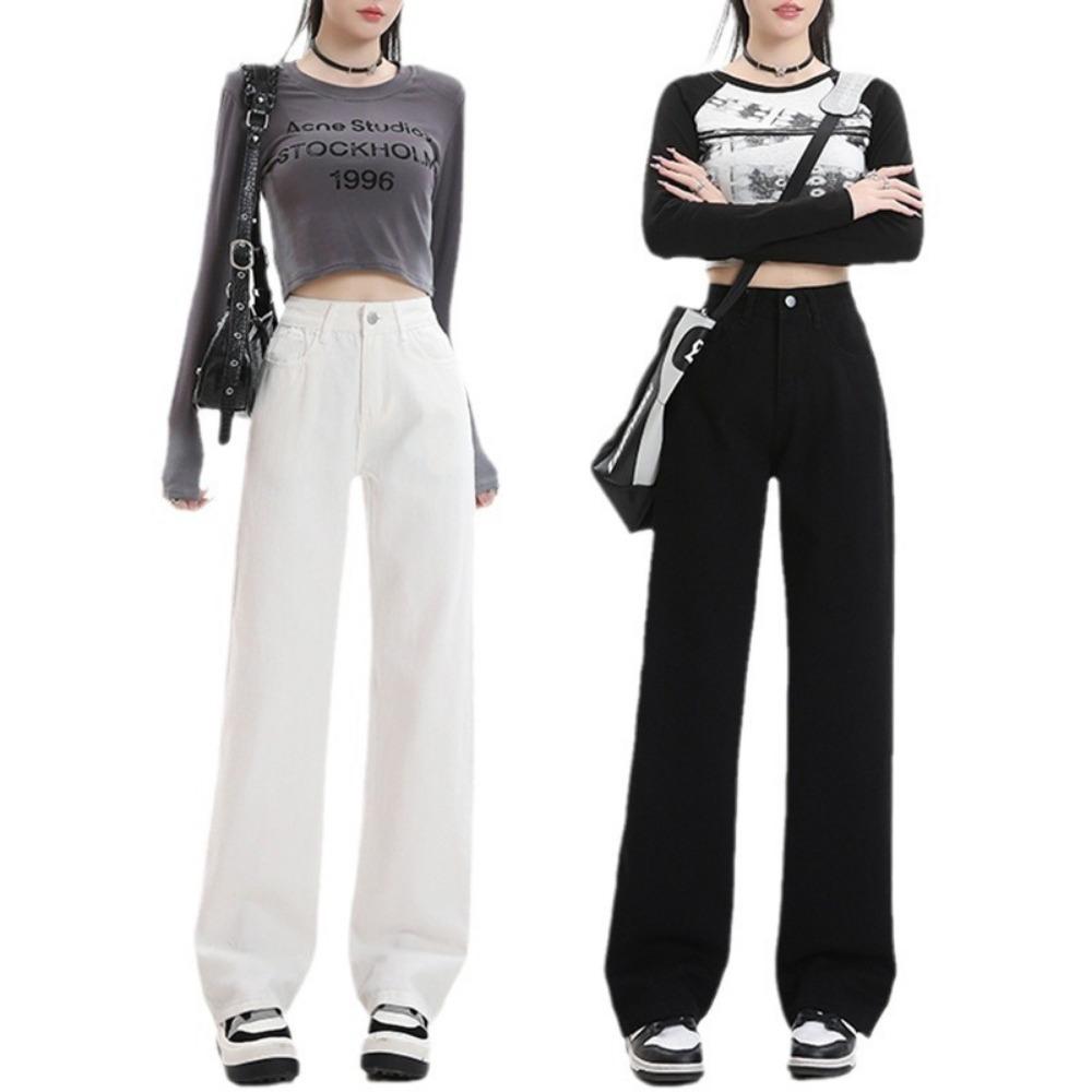 Autumn Straight-leg Pants Women's Versatile Simple Fashion, Thin and Tall Commuting Temperament Wide-leg Straight Jeans Tide