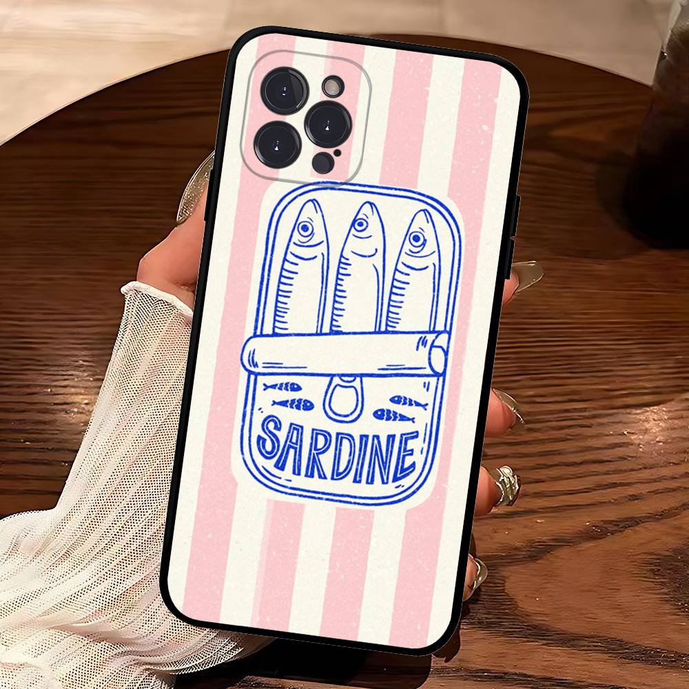 Sardines Retro Art Seafood Soft Back Phone Cover Case For IPhone 17 16 Pro Max 15 12 11 16e 13 Mini 14 15 Plus