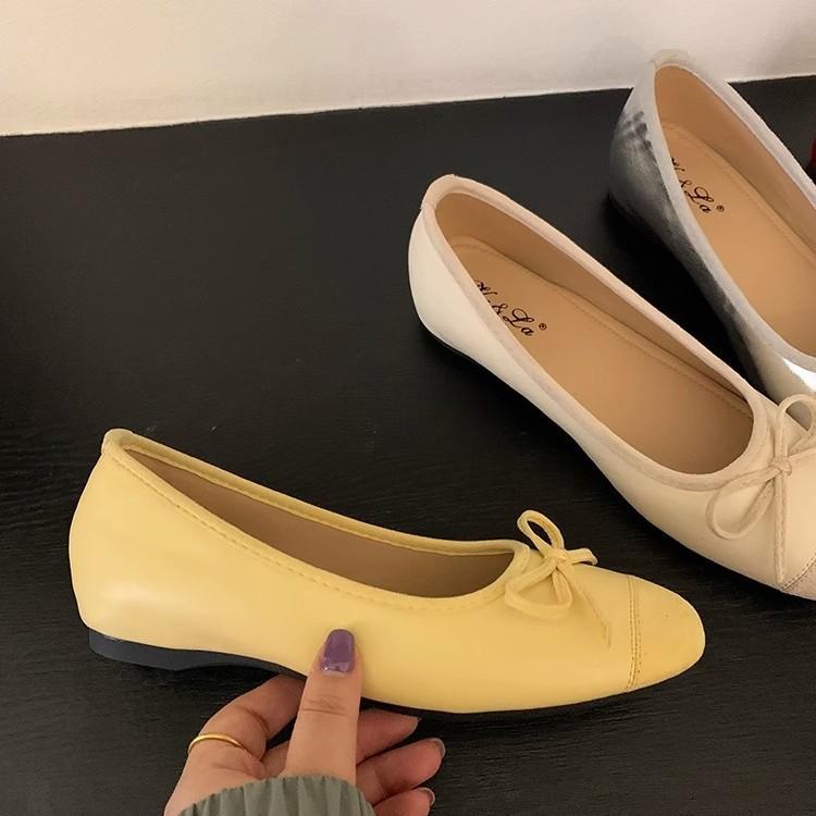 Inner heightening shoes spring and summer new yellow single shoes ballet shoes French gentle bow women's shoes light mouth shoes ladyshoes