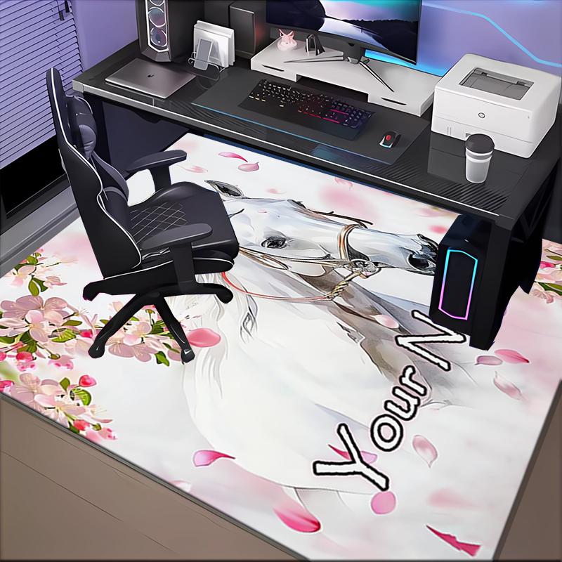 1PC Custom Name Elegant Horse Blossoms Theme Floor Mat Ideal for Living Room, Game Rooms, Office, Bedroom Floor Mat Playful Design