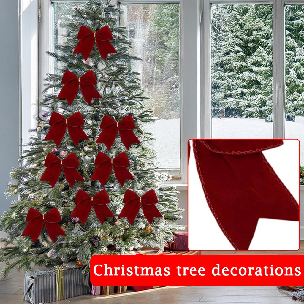 12 τεμ. Χριστουγεννιάτικες Διακοσμήσεις Φιόγκων, Υφασμάτινα Χριστουγεννιάτικα Στεφάνια, Διακοσμητικοί Φιόγκοι, Κρεμαστά Στολίδια