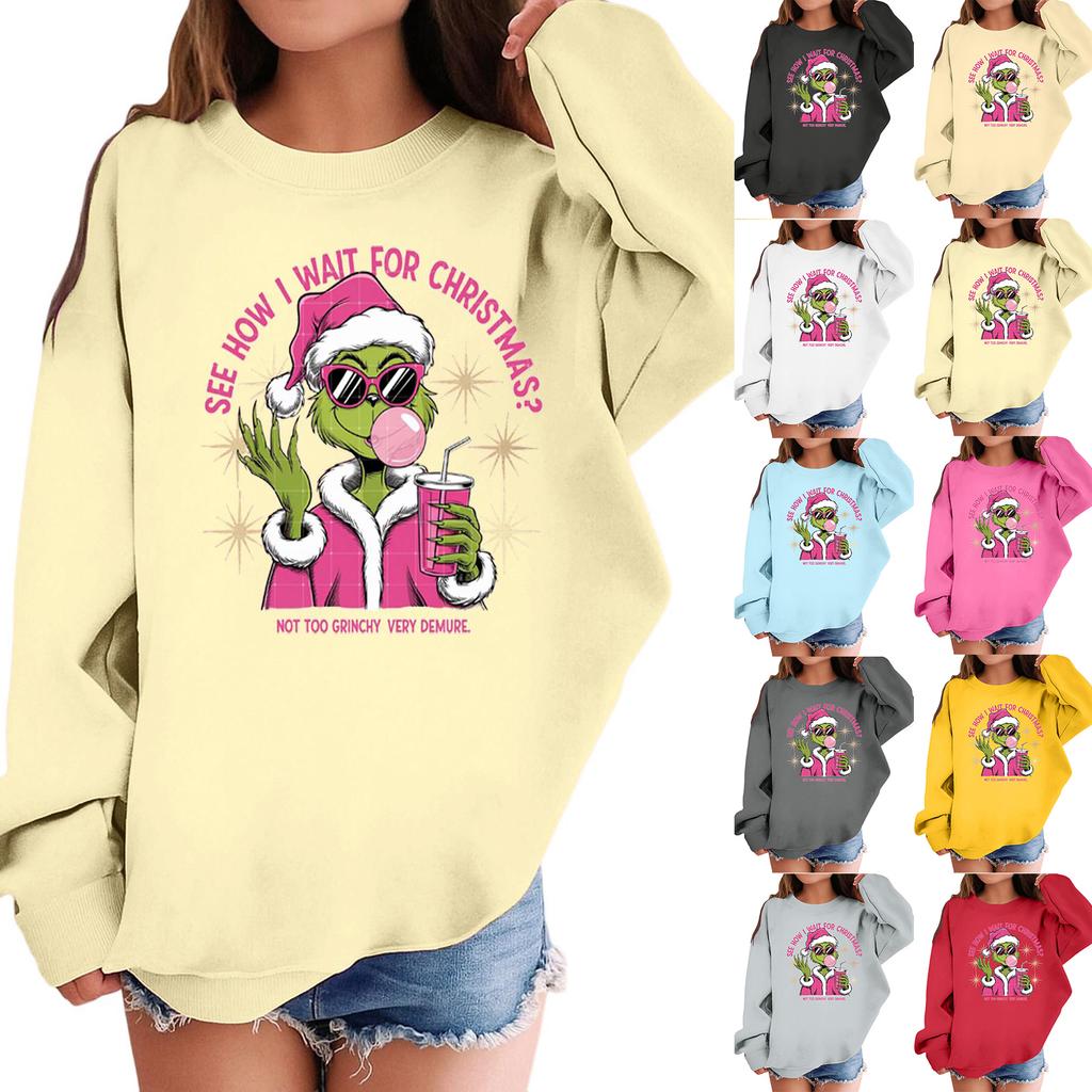 Moteabel avslappet langermet løs genser med hette og juleprint for barn