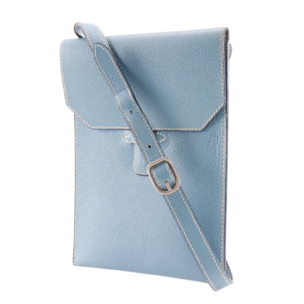 Hermes Amery Shoulder Bag Blue Gene Light Blue Courchevel Women Used