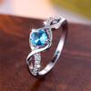 Trendy Water Blue Zircon Round Stone Vintage Silver Color Wedding Bands Engagement Rings For Women Men Minimalist
