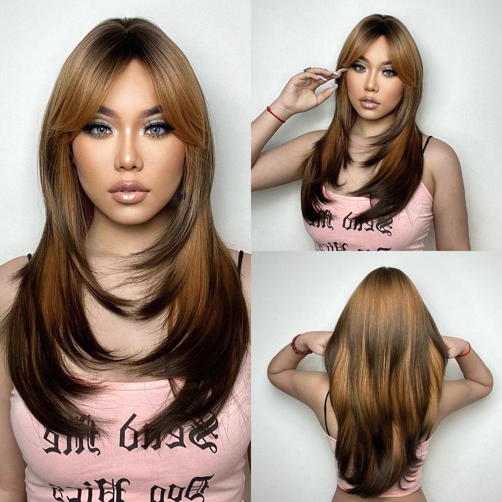 HAIRCUBE Ombre μαύρες συνθετικές περούκες με κόκκινα κτυπήματα Περούκα με μακριά ίσια στρώματα για γυναίκες Cosplay Halloween Heat Resistant περούκα