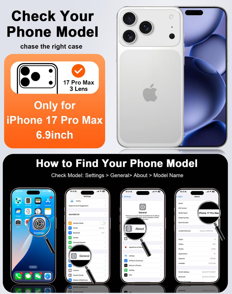 Protective Wallet Case with Card Holder, Kickstand and Camera Cover for iPhone 17 Pro Max-Titanium