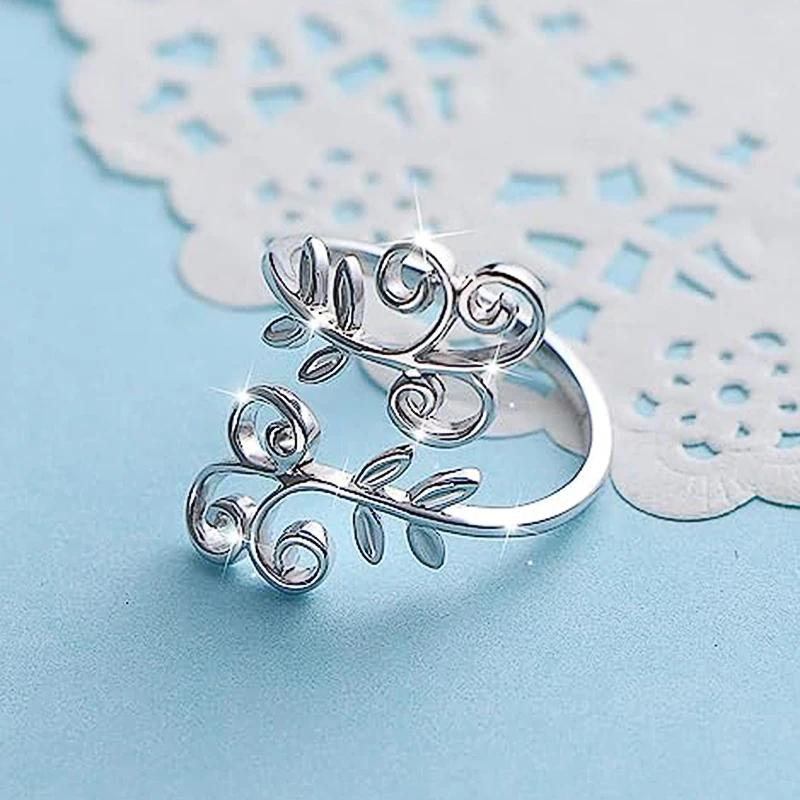 

CAOSHI Fashion Leaf Shape Opening Ring for Women Trendy Metallic Style Finger Zircon for Daily Life Copper Color Accessories resizable