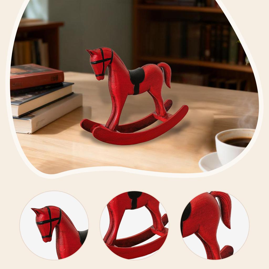 Rocking Horse Figurine European Retro Desktop Old Ornaments Home Decoration Wooden Crafts For Home Cabinet New Year Decoration