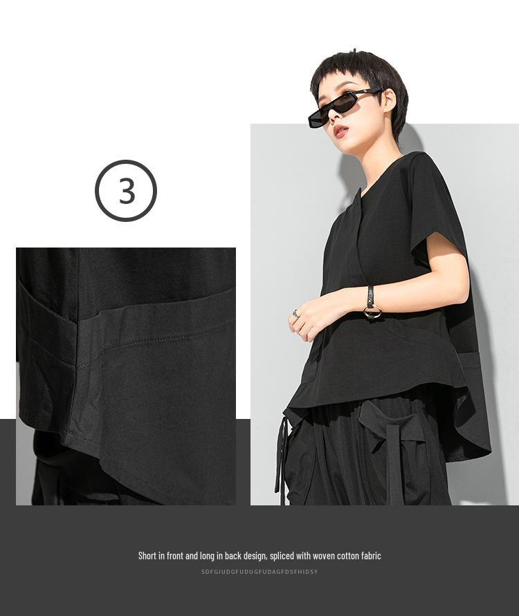 Women's Asymmetrical Swallowtail T-shirt - Dark, Round Neck, Casual & Versatile Trend