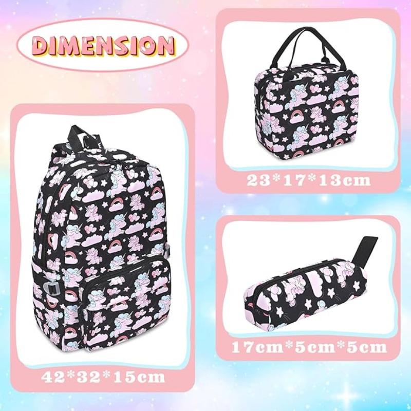 Kids Backpack Sets For Girls Boys Unicorn Backpack 3 In 1 Lightweight Bookbags Large Travel Rucksack With Lunch Bag Pencil Case