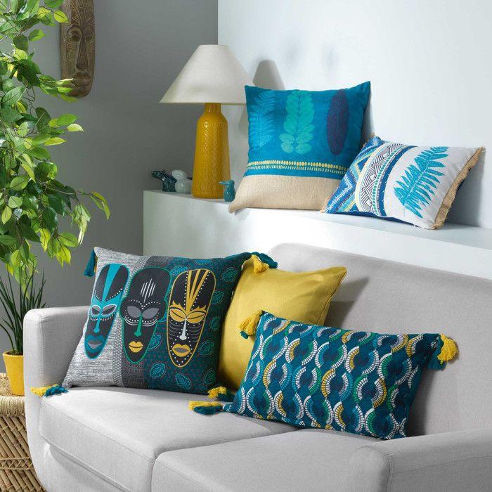 Coussin - DOUCEUR D'INTERIEUR - 45 x 45 cm - Coton 100% - Déhoussable - Ethnique