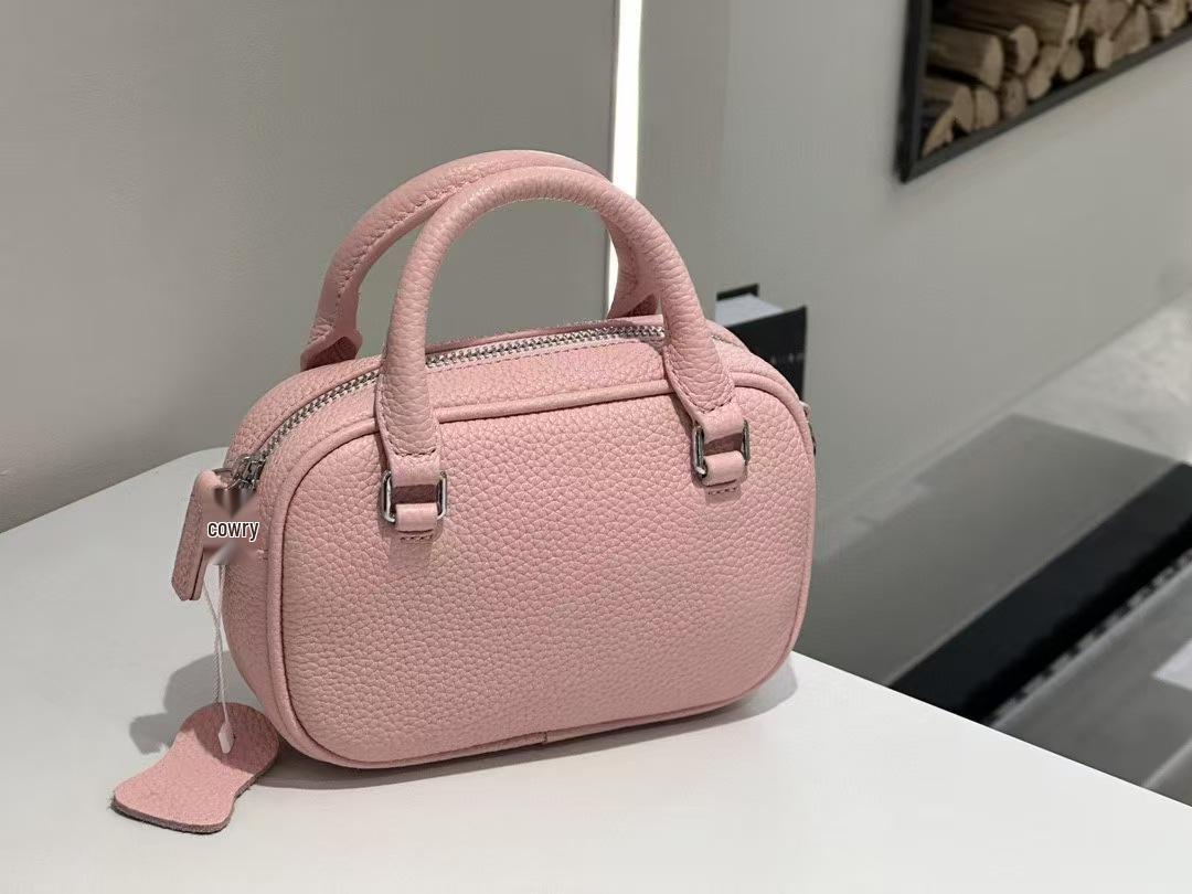

Women s 2025 Mini Bowling Handbag: Top Layer Cowhide, Fashionable Shoulder Bag, Chic Small Square Design. 18cm Length, 5cm Width, 12cm Height