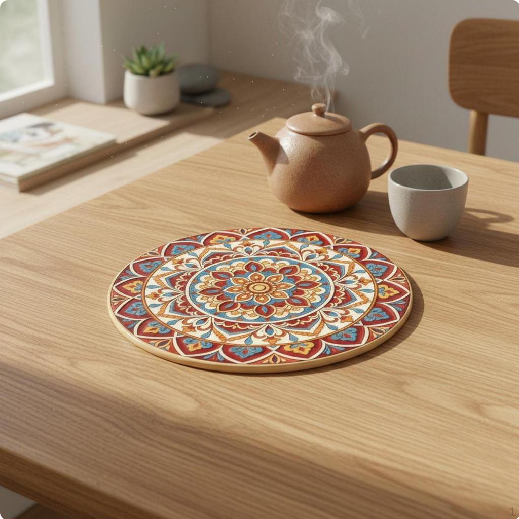Bohemian Ceramic Coaster HeatResistant Design Cup Mats NonSlip Mandala Pattern Mat for