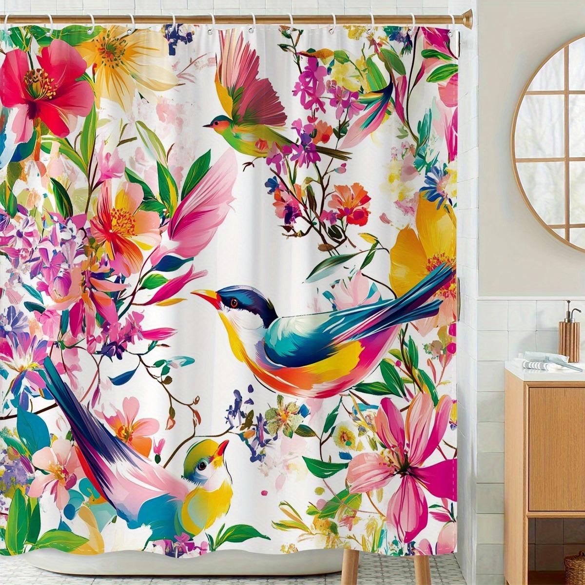 

Colorful Bird And Flower Theme Shower Curtain Washable Dirt-Resistant Shower Head Waterproof Polyester Bath Curtain W60H190(CM)-1 Pcs