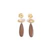 Retro Geometric Coffee Faux Wood Oval Dangle Earrings