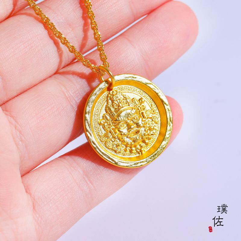 Durable Gold Sand God of Wealth Pendant Necklace for Women