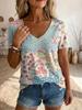 3D Butterfly Print Women T-shirts Fashion Loose V-neck Short Sleeve Tees Summer Casual Ladies Top Flower Pattern Female Clothing
