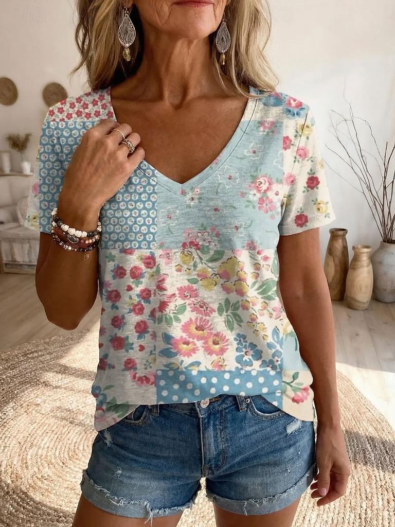 3D Butterfly Print Women T-shirts Fashion Loose V-neck Short Sleeve Tees Summer Casual Ladies Top Flower Pattern Female Clothing